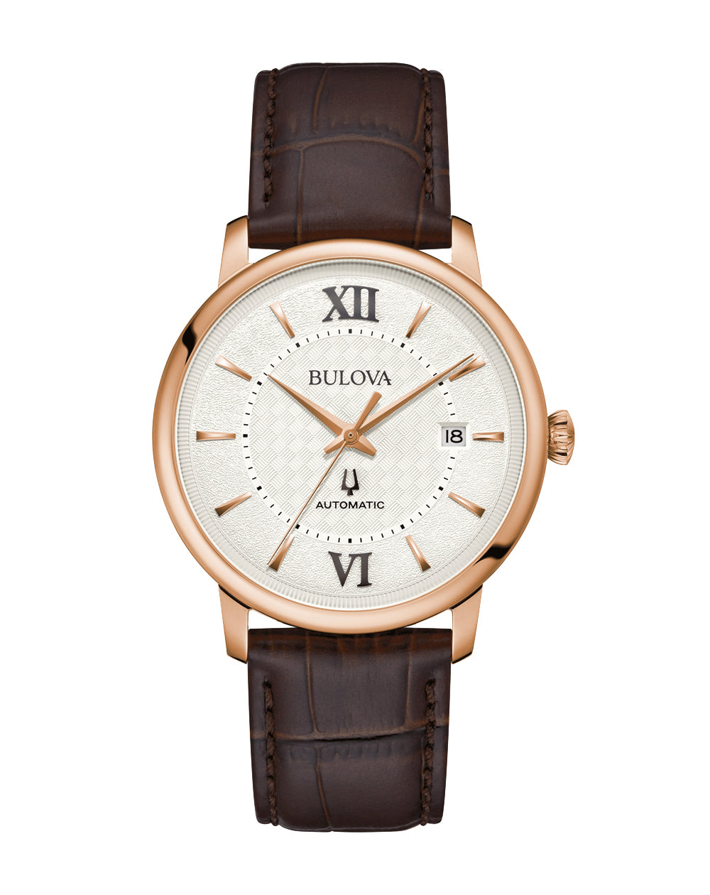 Bulova Hudson Silver Dial Leather Strap Watch 97B225