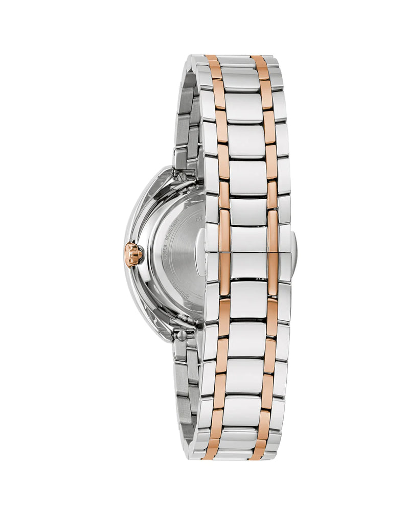 Bulova Ladies Diamond Accent Two-Tone Classic Watch Model 98P219 with Textured Mother-of-Pearl Dial