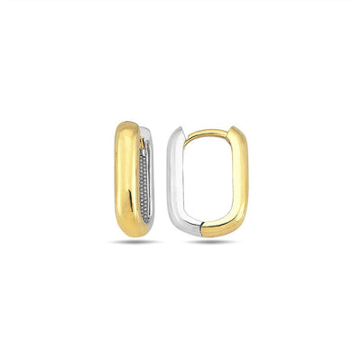 9K Yellow Gold & White Gold Rectangle Huggie Earrings 15mm