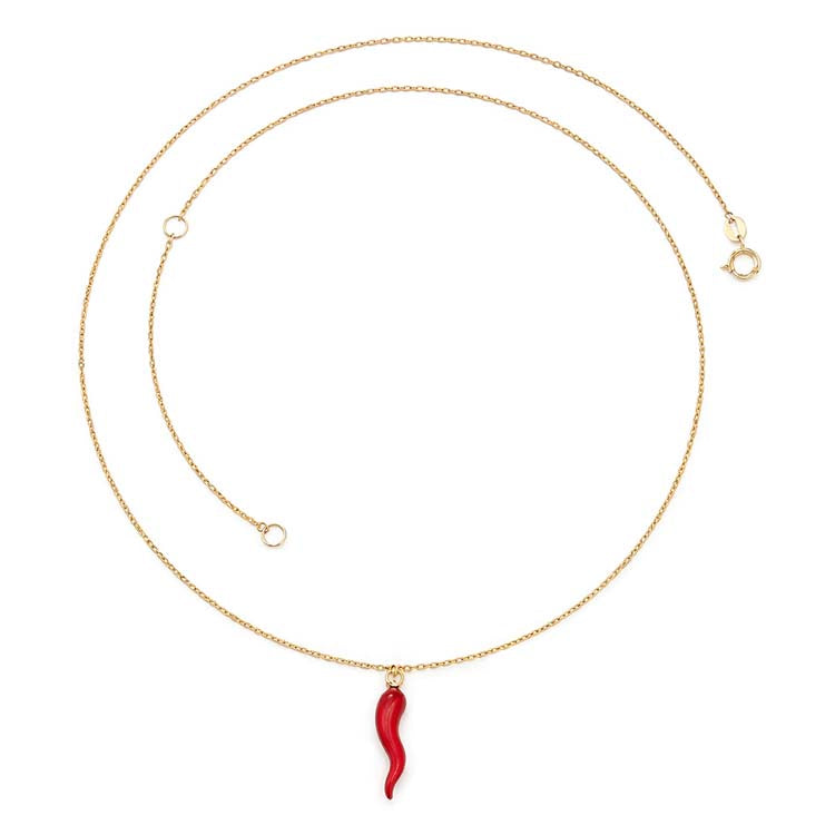 9K Yellow Gold Red Horn Necklace 40-45cm