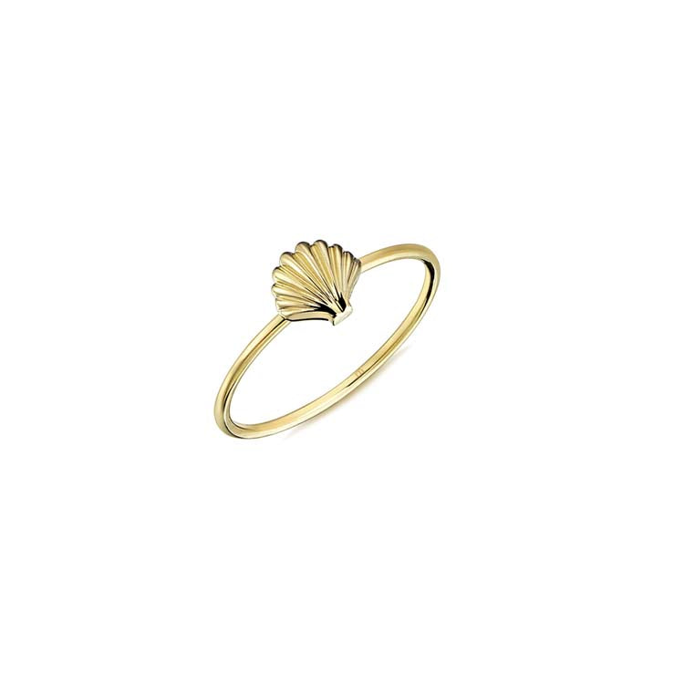 9K Yellow Gold Clam Shell Ring Stylish Contemporary Jewelry Gift