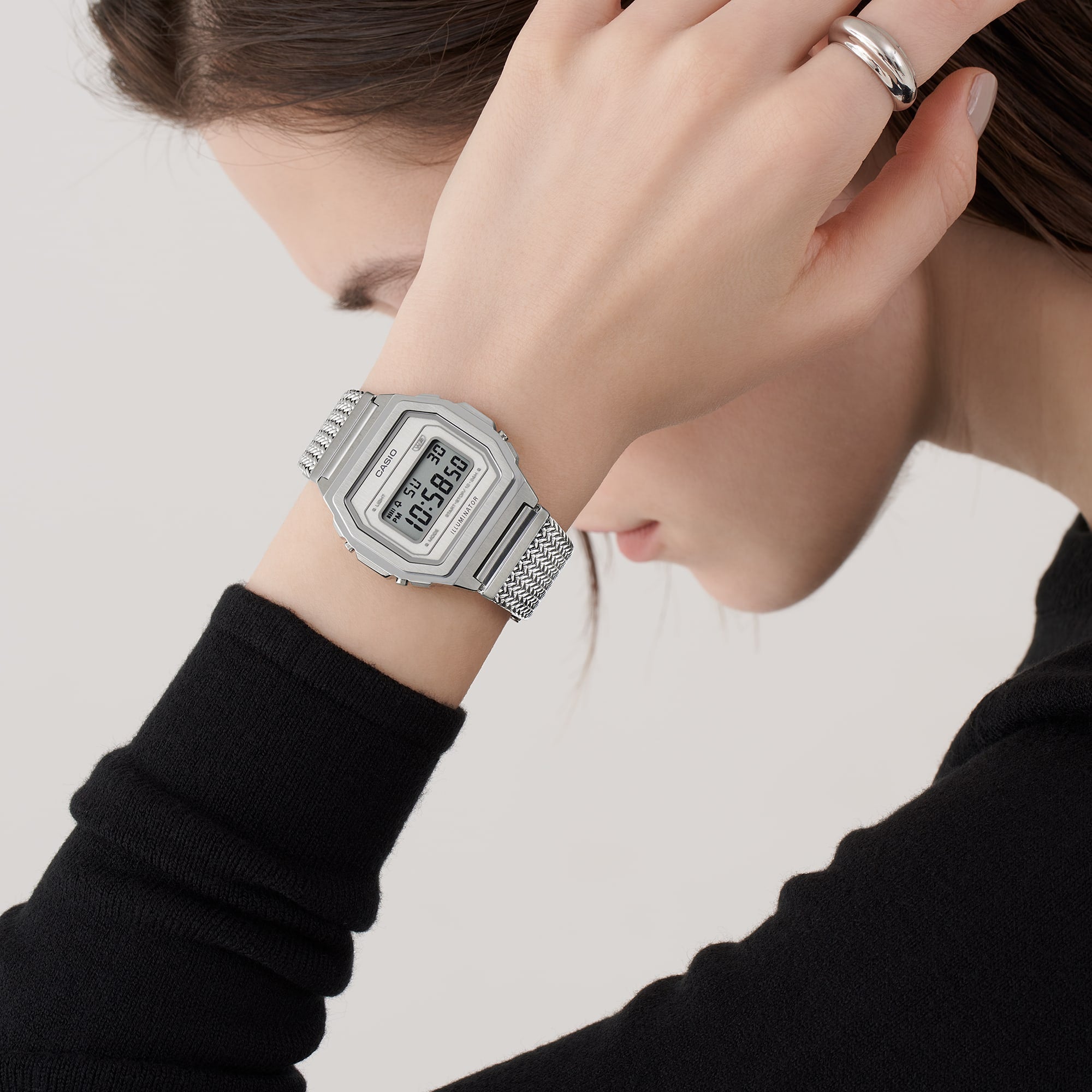 Casio Vintage Silver Stainless Steel Mesh Band Watch A1000MA-7D