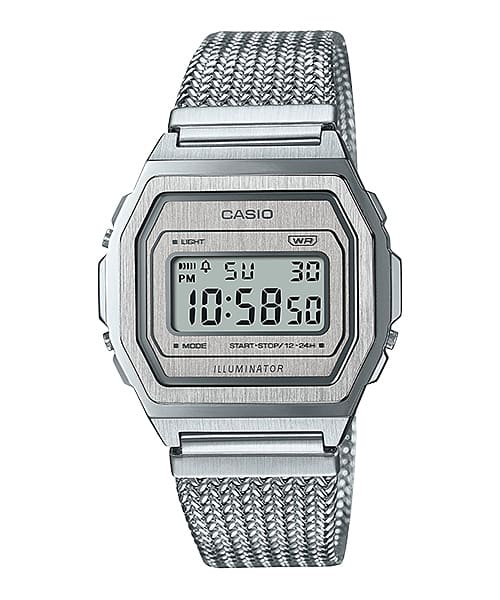 Casio Vintage Silver Stainless Steel Mesh Band Watch A1000MA-7D
