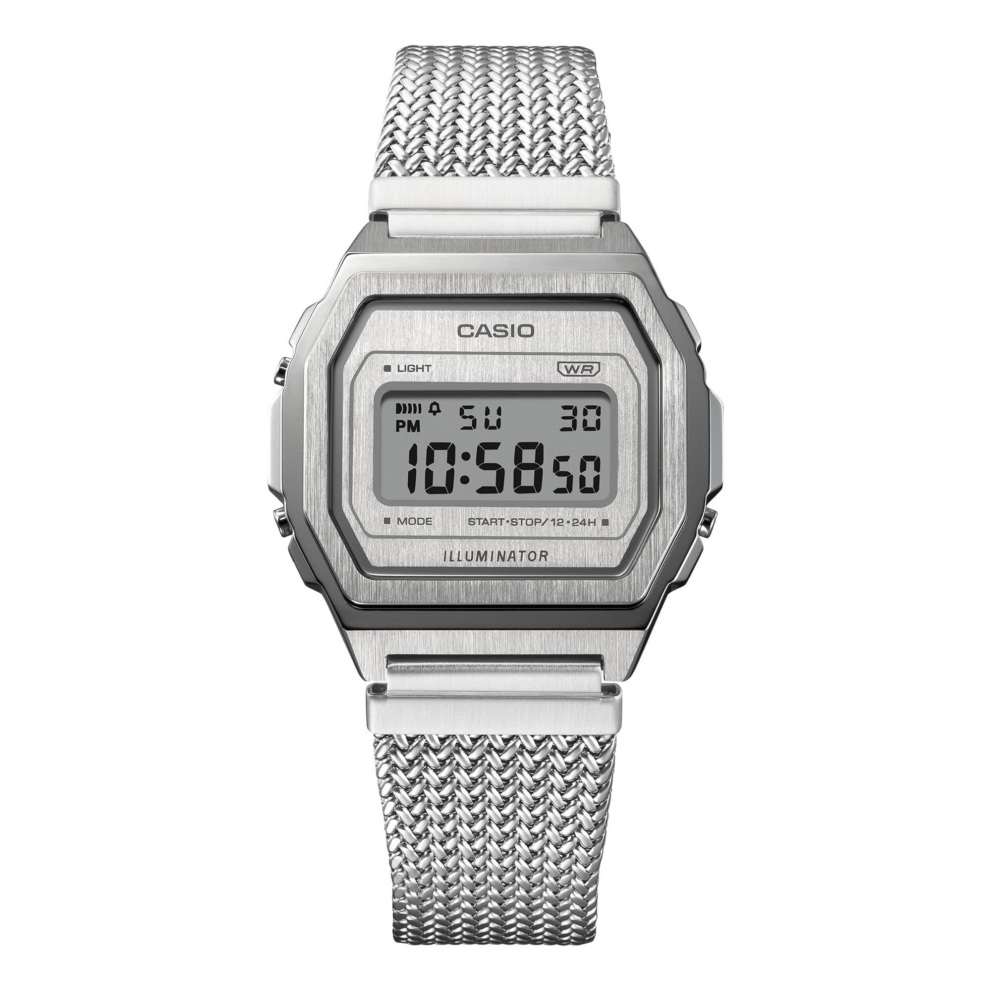 Casio Vintage Silver Stainless Steel Mesh Band Watch A1000MA-7D