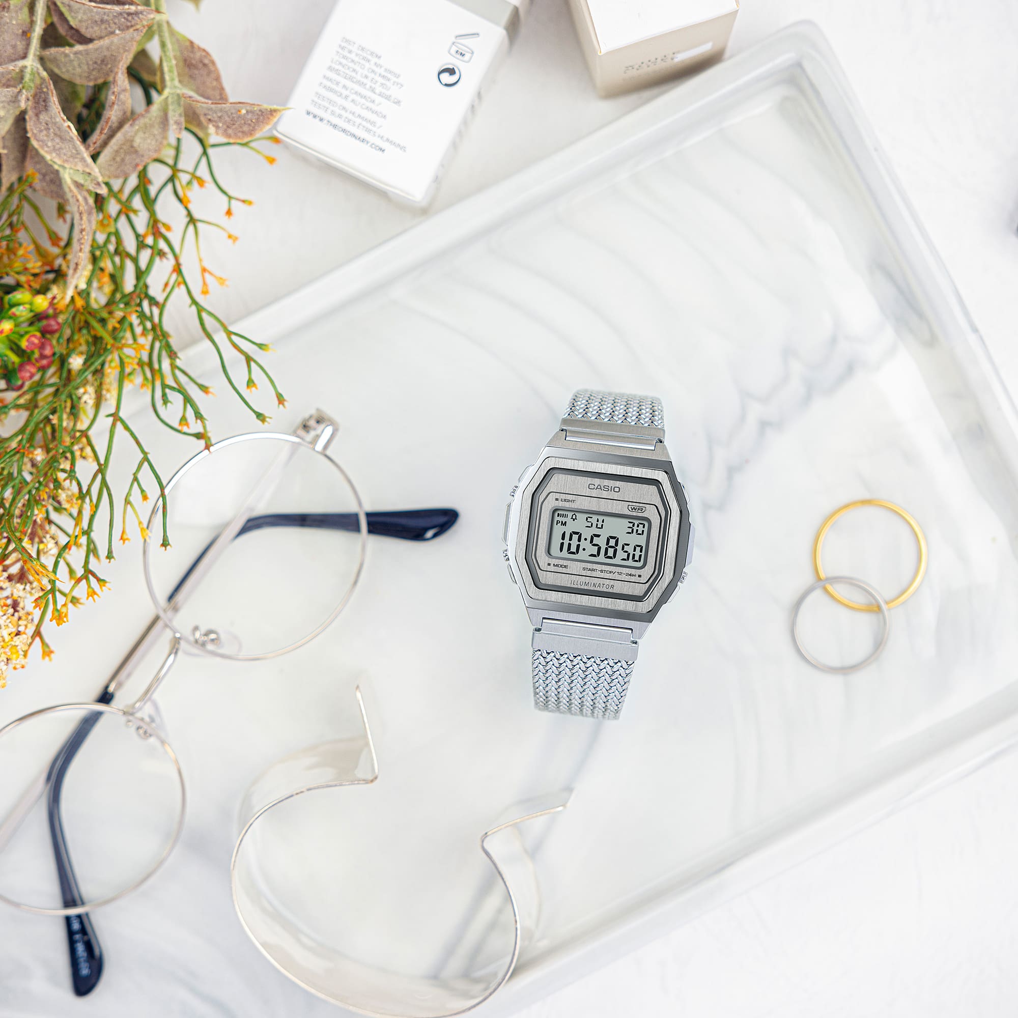 Casio Vintage Silver Stainless Steel Mesh Band Watch A1000MA-7D