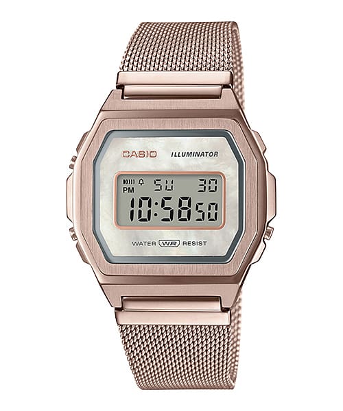 Casio Vintage Rose Gold Stainless Steel Mesh Band Watch A1000MCG-9E