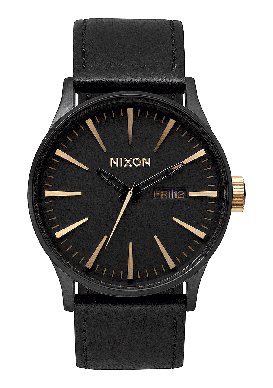 Nixon Sentry Leather Matte Black / Gold Watch A105-1041-00