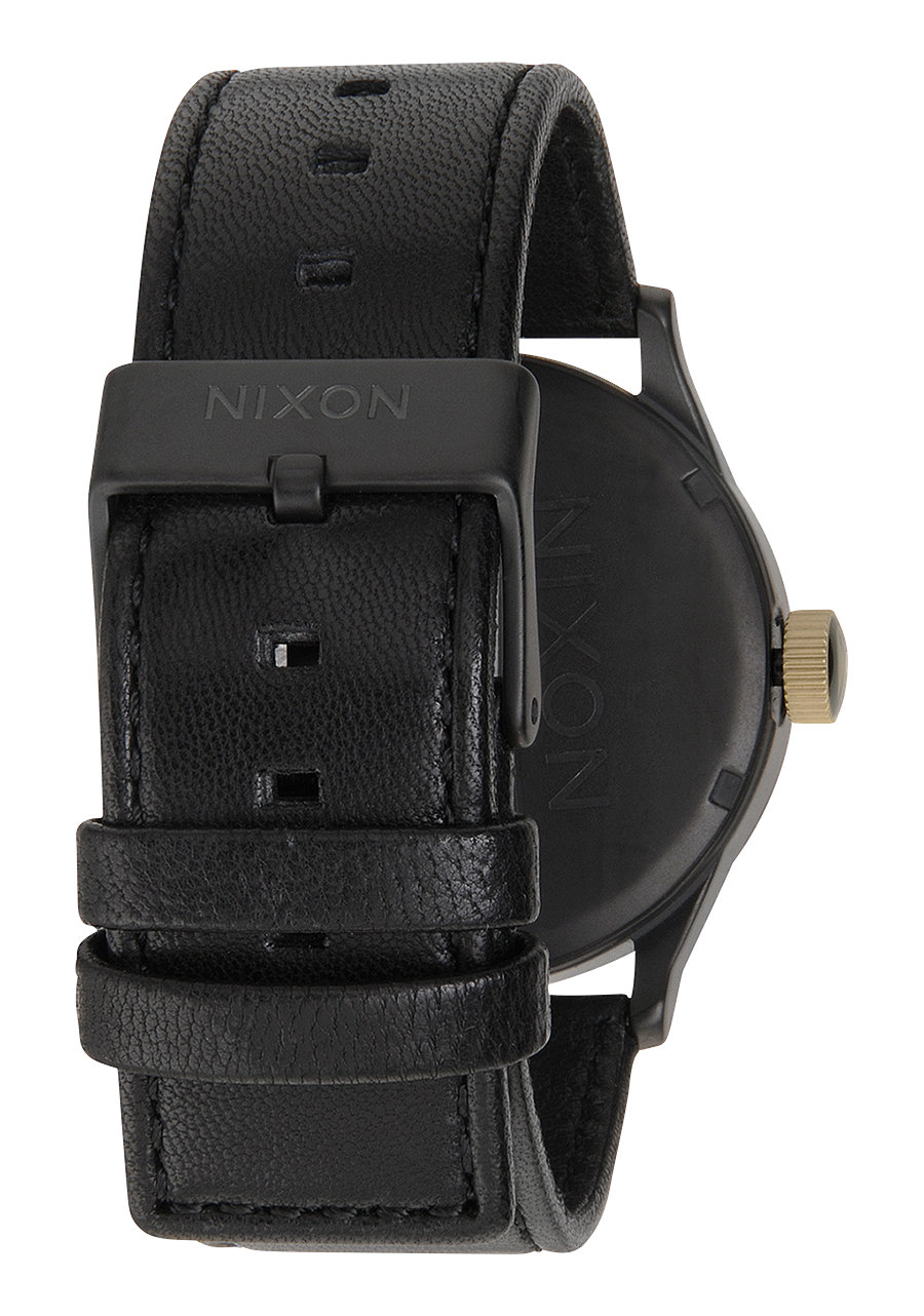 Nixon Sentry Leather Matte Black / Gold Watch A105-1041-00
