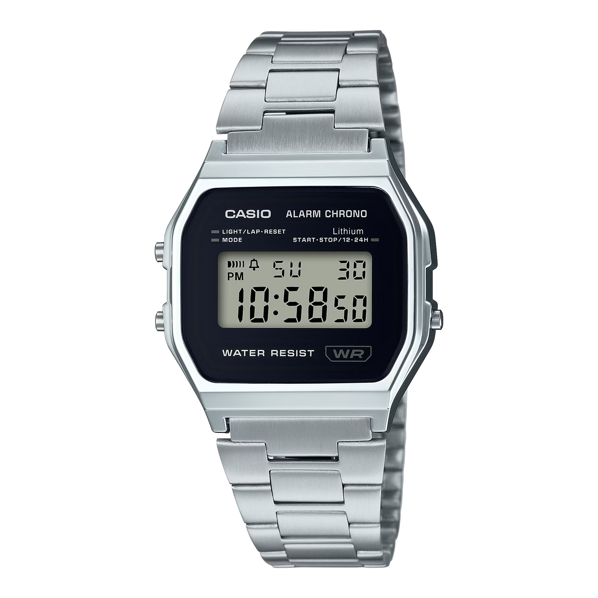 Casio Stainless Steel Digital Black Dial Watch A158WEA-1D