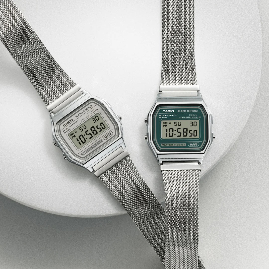 Casio Stainless Steel Digital Green Dial Watch A158WEA-3D