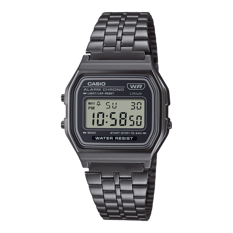 Casio Vintage Digital Black Stainless Steel Watch A158WETB-1A