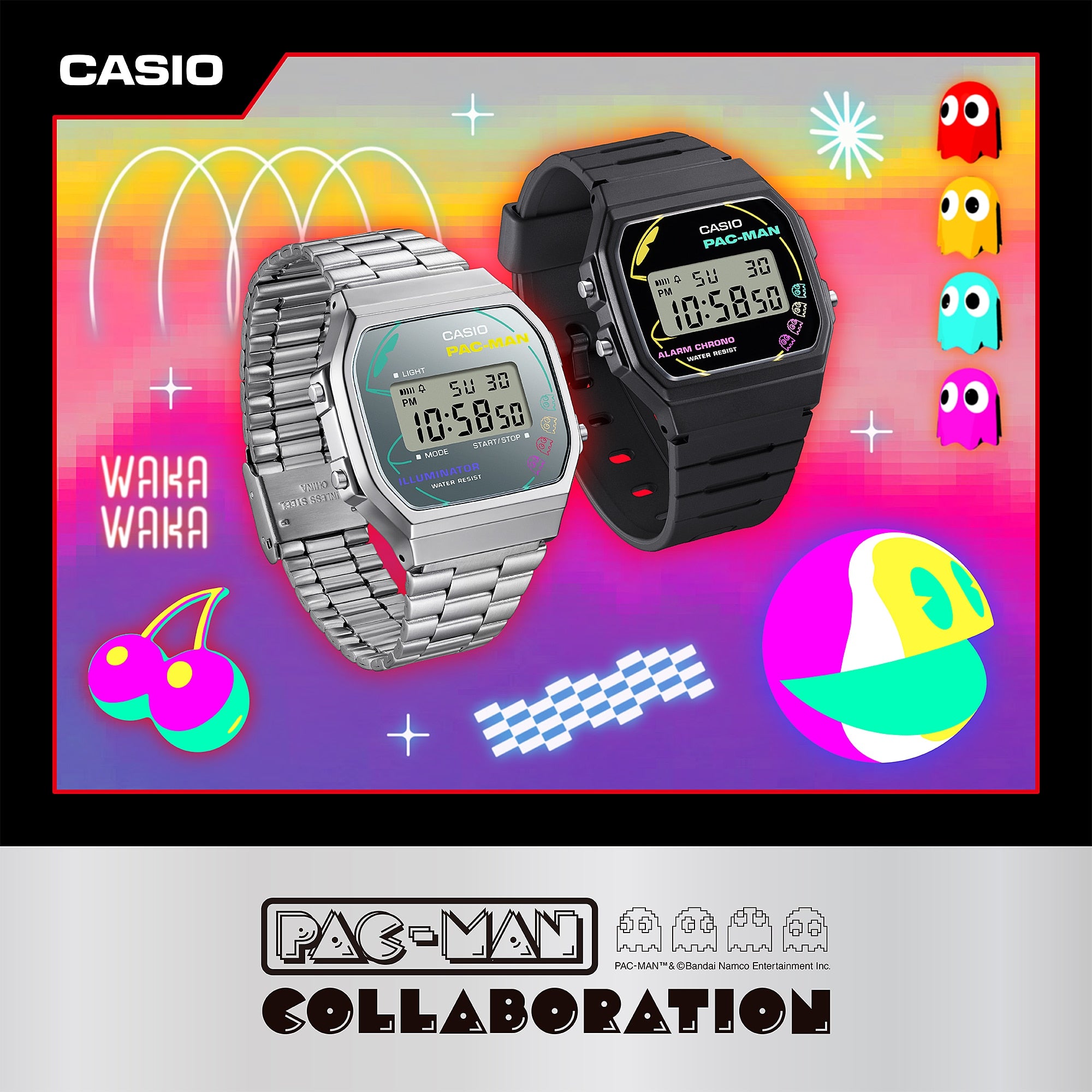 Casio x Pac-Man Collaboration Digital Stainless Steel Watch A168WEPC-7A