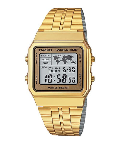 Casio Digital Gold Stainless Steel World Time Watch A500WGA-9DF