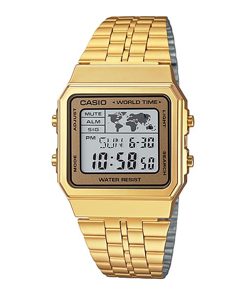 Casio Digital Gold Stainless Steel World Time Watch A500WGA-9DF