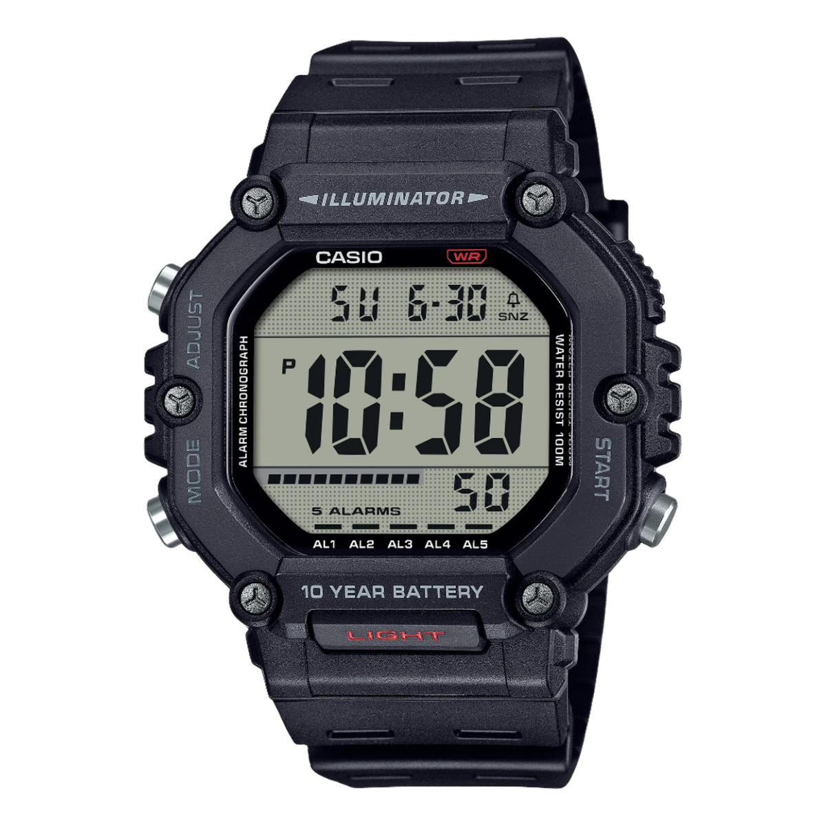 Casio Digital Illuminator Grey Dial Black Resin Band Watch AE1600H-1A