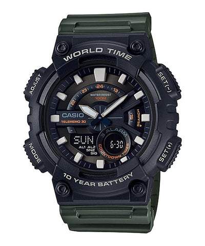 Casio Digital Green Resin Band Watch AEQ110W-3A