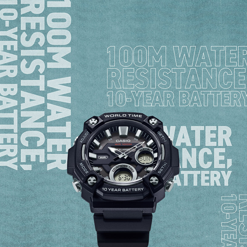 Casio Digital Analog Black Dial Black Resin Band Watch AEQ120W-1A