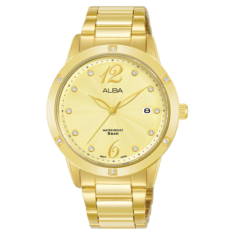 Alba Fashion Gold Stainless Steel Gold Dial Watch AG8N02X