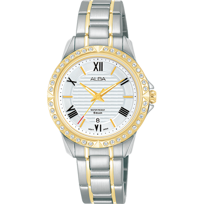 Alba Prestige Analogue Stainless Steel White Dial Watch AH7W96X1