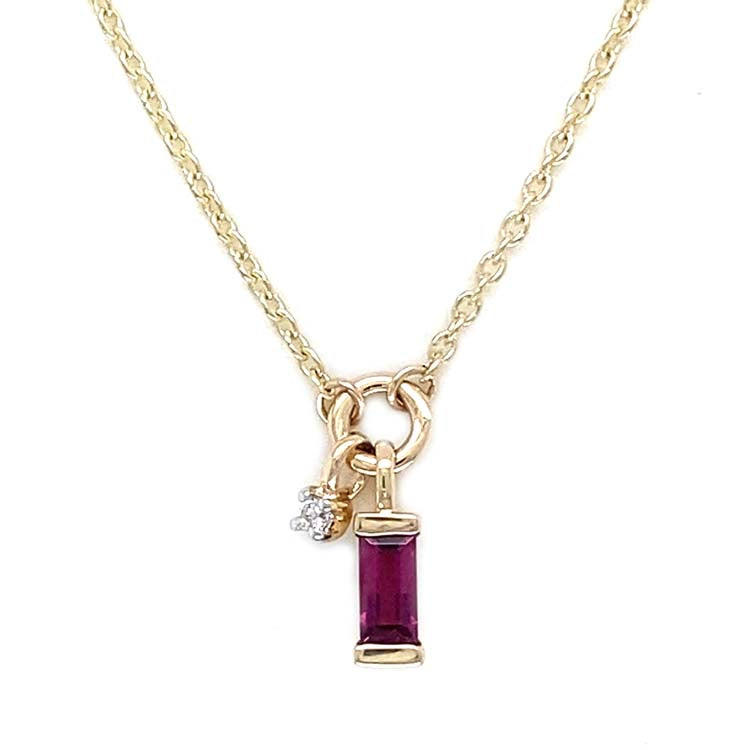 Diamond and Rhodolite 45cm Necklace with 0.01ct Diamond in 9K Yellow Gold