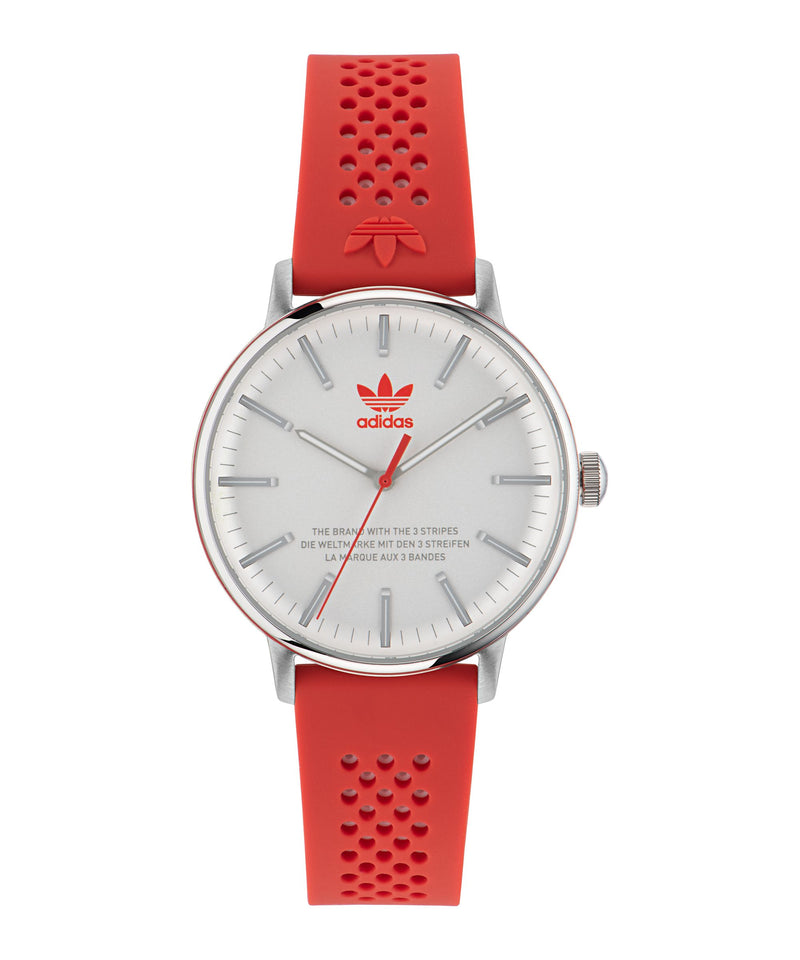 Adidas Code One 38mm White Dial Red Silicone Strap Watch AOSY23024