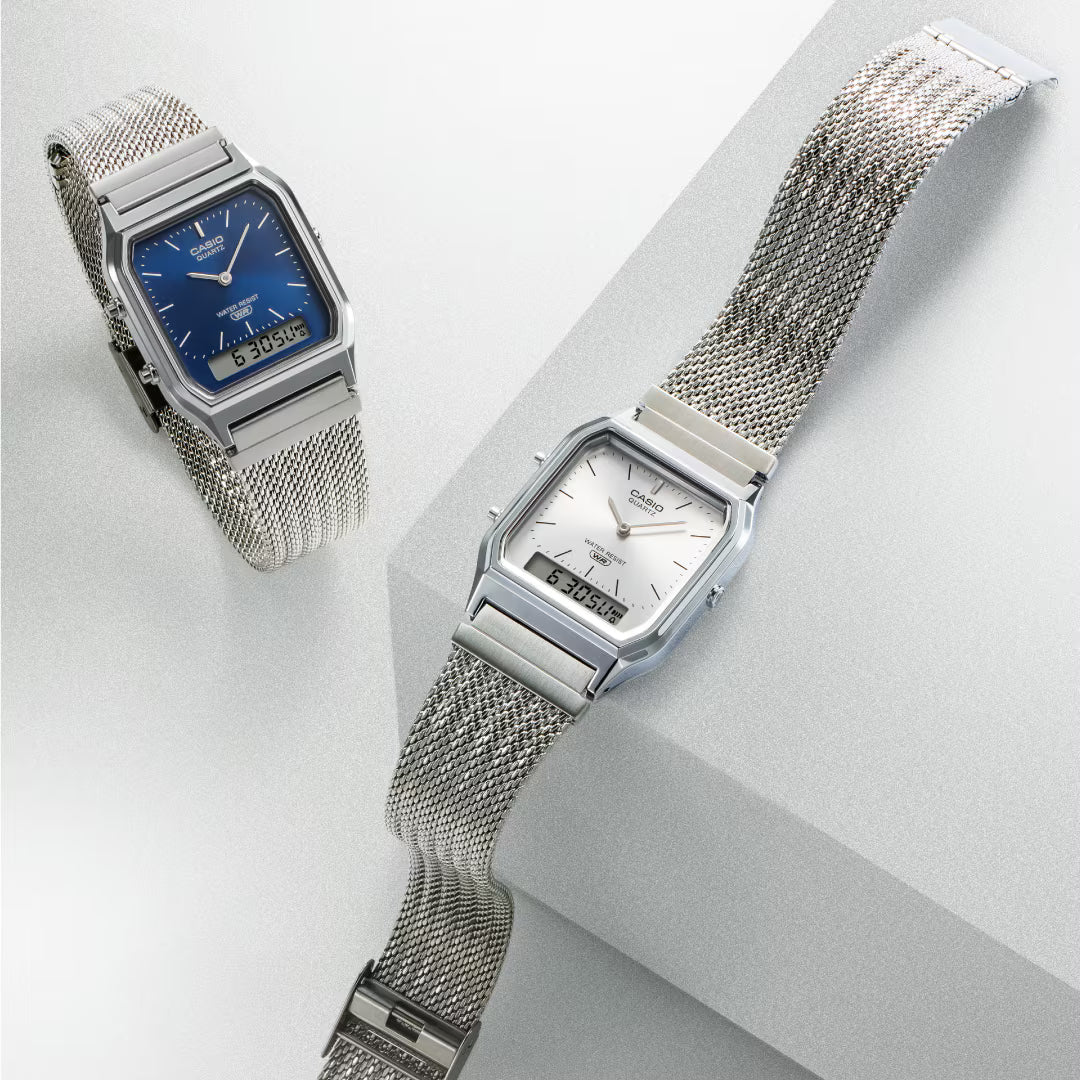 Casio Classic Vintage Stainless Steel Mesh Band Silver Dial Watch AQ230EM-7A