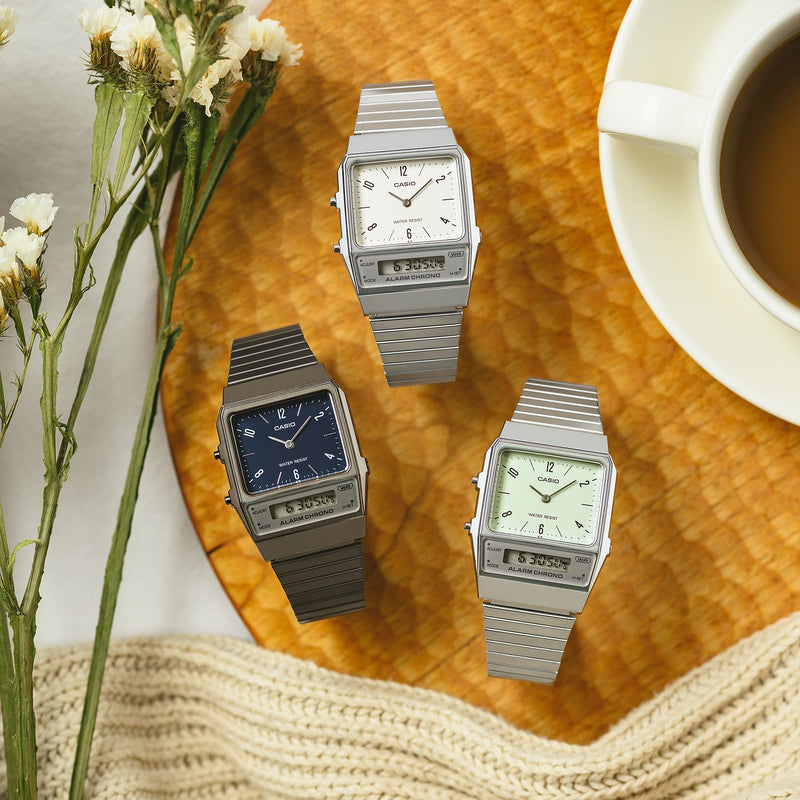 Casio Vintage AQ-800 Retro Modern Colors Stainless Steel Watch AQ800EB-2A