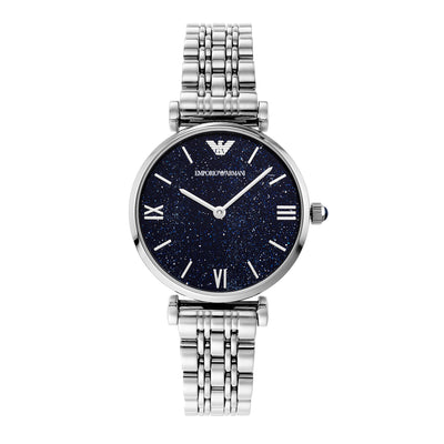 Emporio Armani Women's Blue Dial Silver Steel Watch AR11091