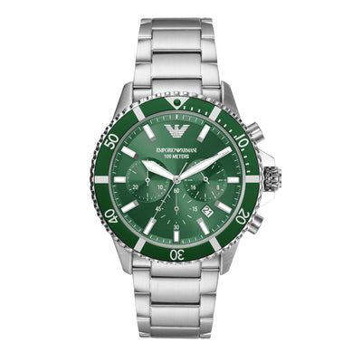 Emporio Armani Green Dial Eco Stainless Steel Chronograph Watch AR11500