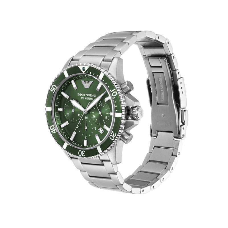 Emporio Armani Green Dial Eco Stainless Steel Chronograph Watch AR11500