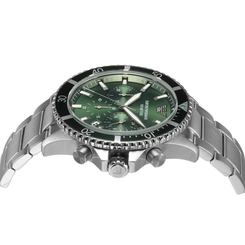 Emporio Armani Green Dial Eco Stainless Steel Chronograph Watch AR11500