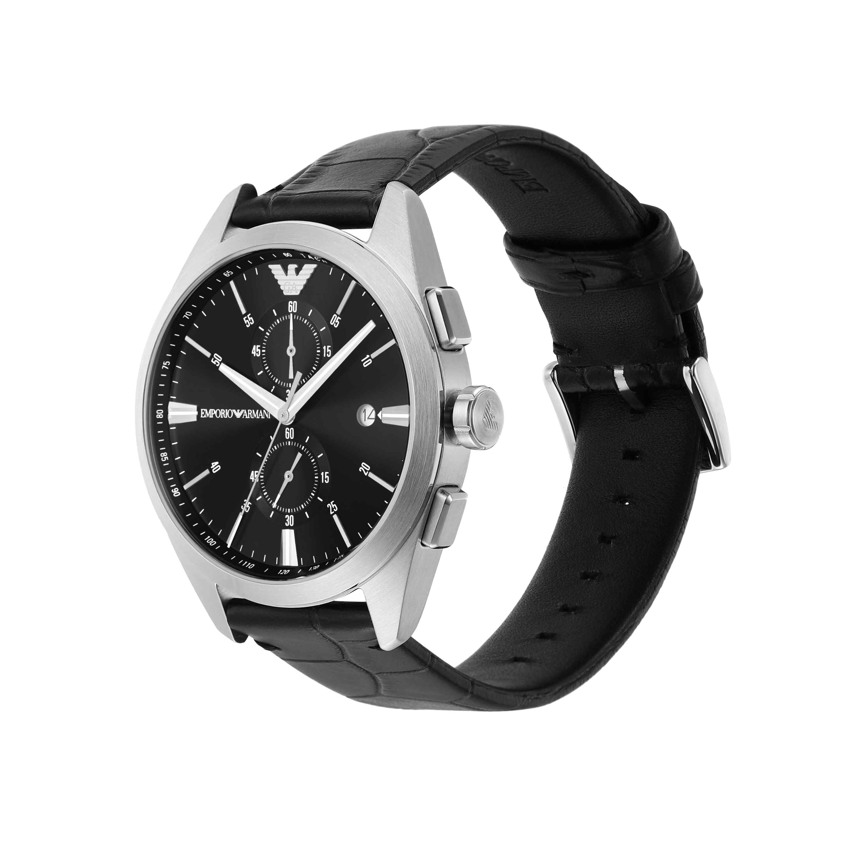 Emporio Armani Black Dial Black Leather Watch AR11542