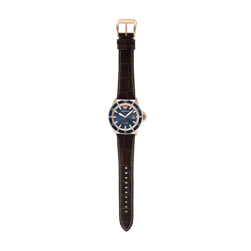 Emporio Armani Blue Dial Leather Strap Watch AR11556