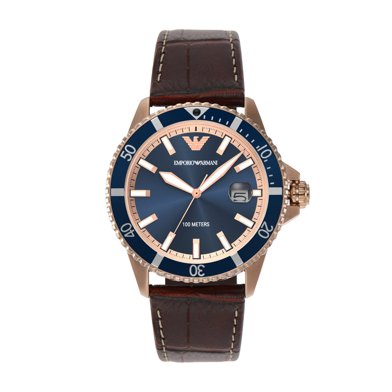 Emporio Armani Blue Dial Leather Strap Watch AR11556