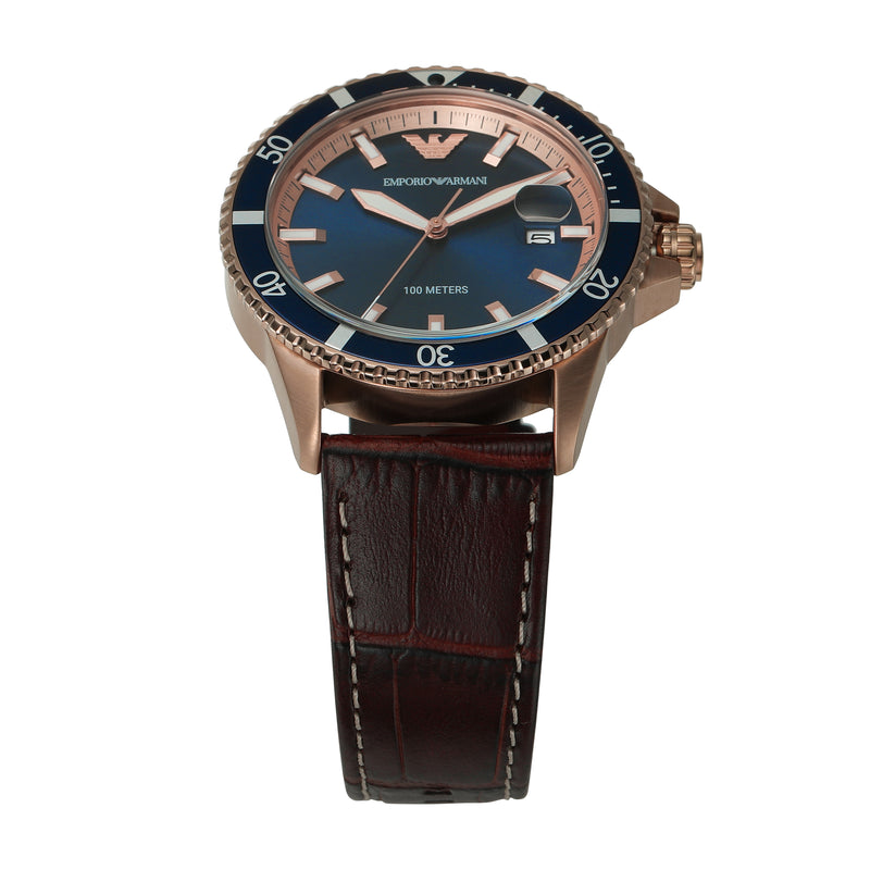 Emporio Armani Blue Dial Leather Strap Watch AR11556