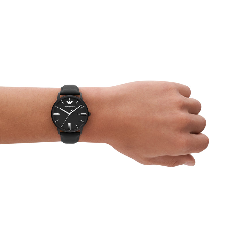 Emporio Armani Black Leather Strap Timeless Classic Watch AR11573