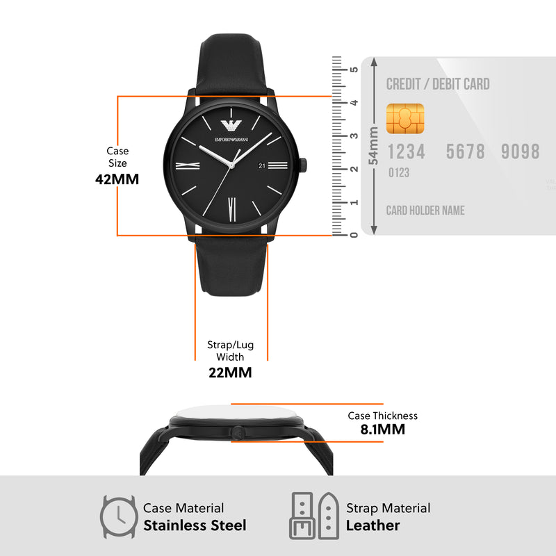 Emporio Armani Black Leather Strap Timeless Classic Watch AR11573
