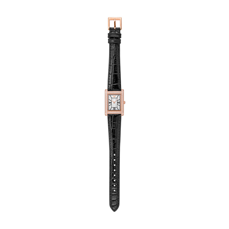 Emporio Armani Two-Hand Silver Dial Black Leather Strap Watch AR11624