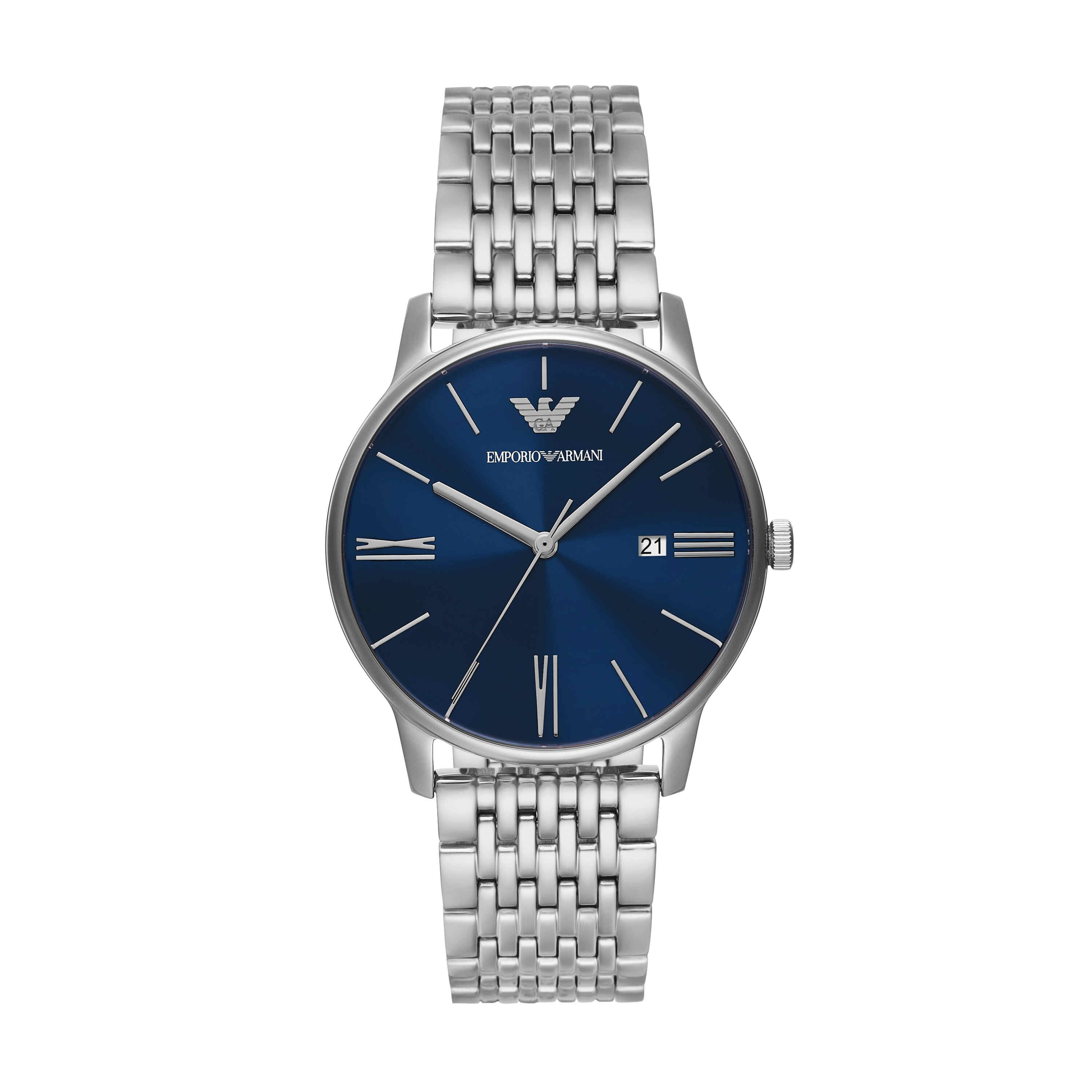 Emporio Armani Three-Hand Date Blue Dial Steel Bracelet AR11674