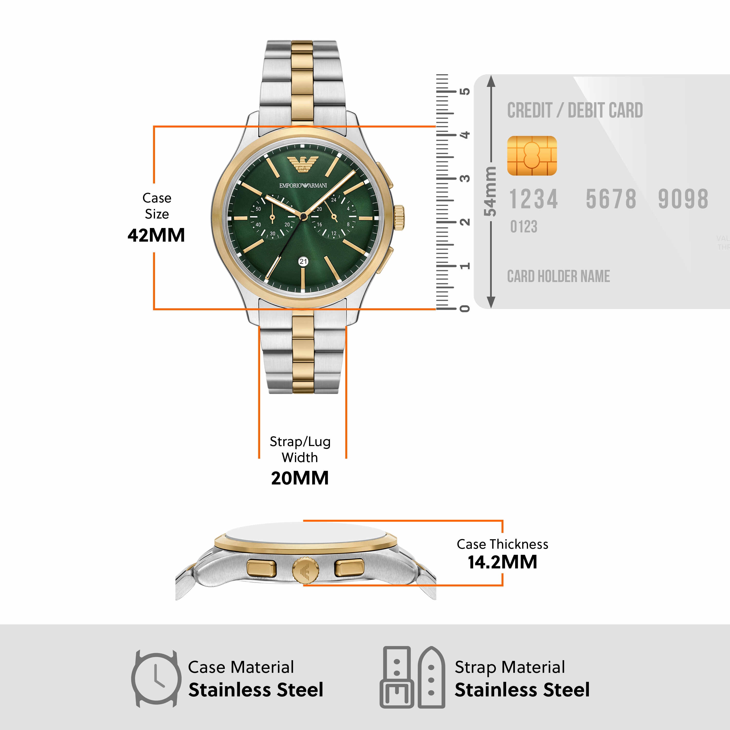 Armani Chronograph Two Tone Stainless Steel Green Dial Watch AR11692