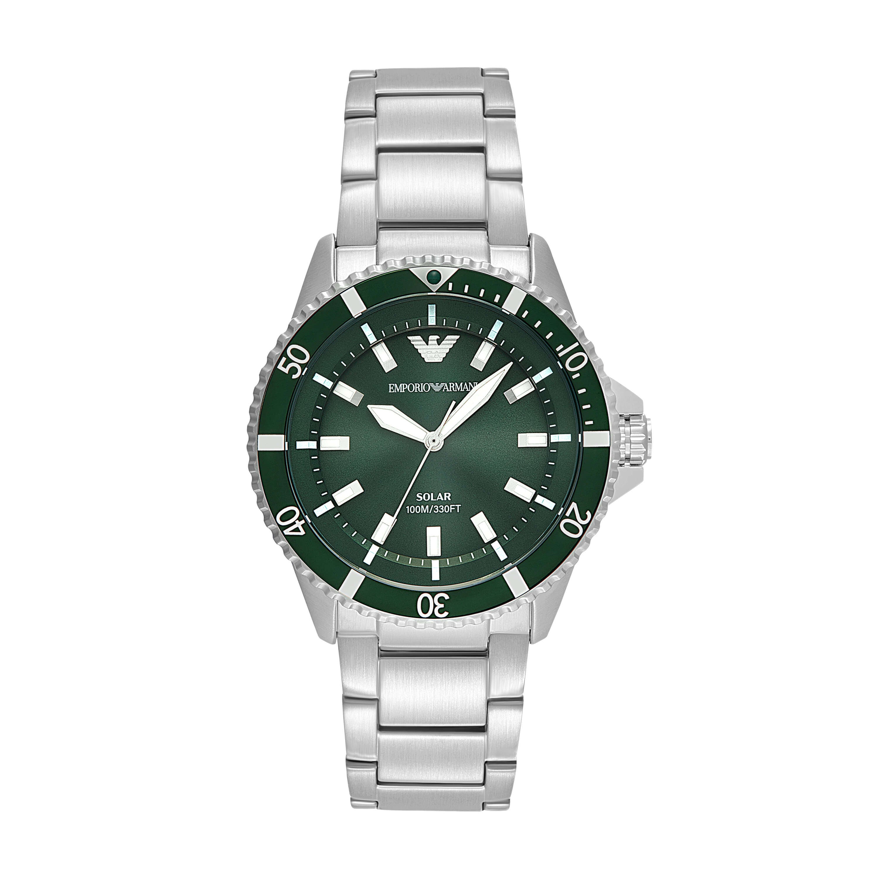 Armani World Explorer Solar Powered Stainless Steel Green Dial Watch AR11698