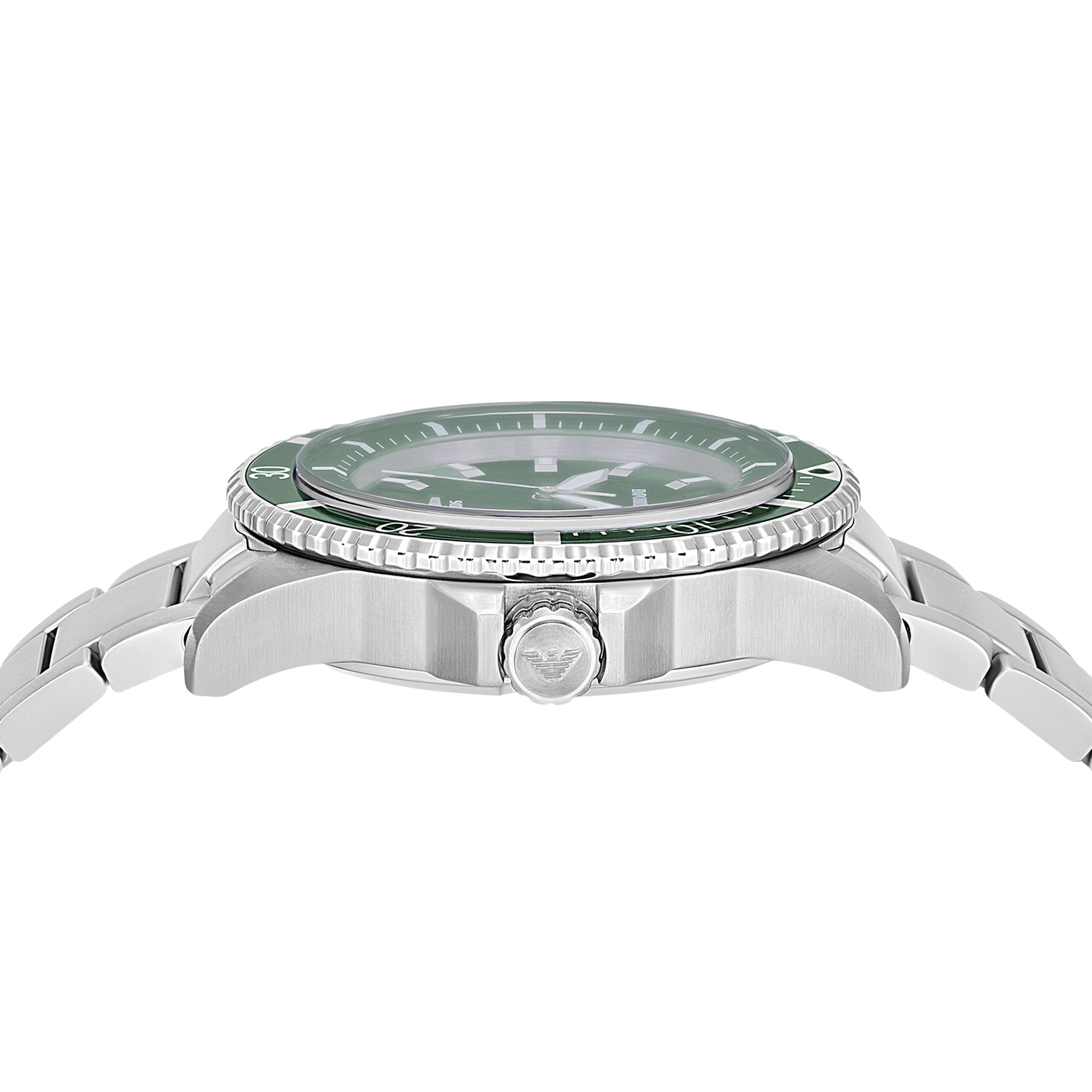 Armani World Explorer Solar Powered Stainless Steel Green Dial Watch AR11698
