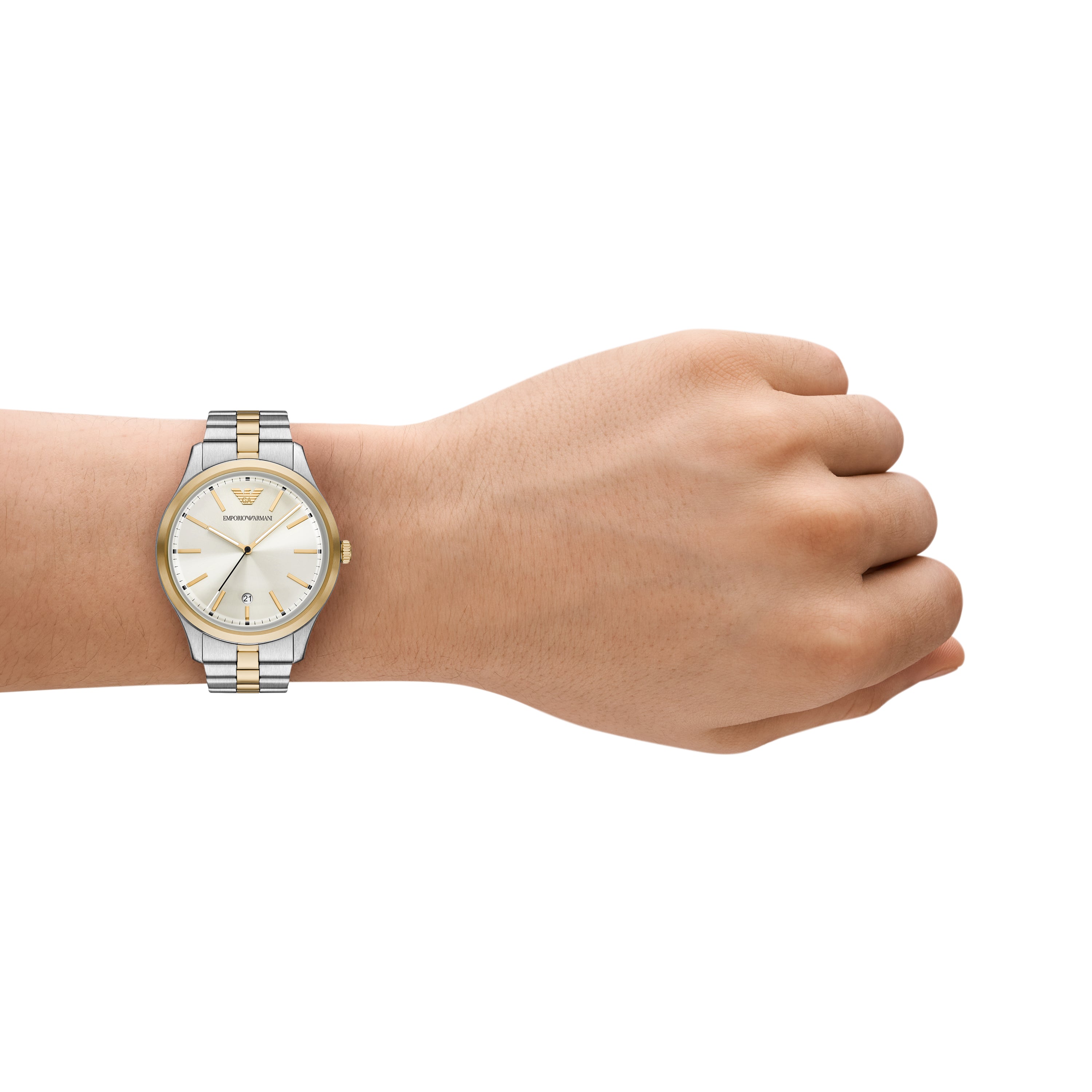 Emporio Armani Cream Dial Two Tone Stainless Steel Watch AR11735