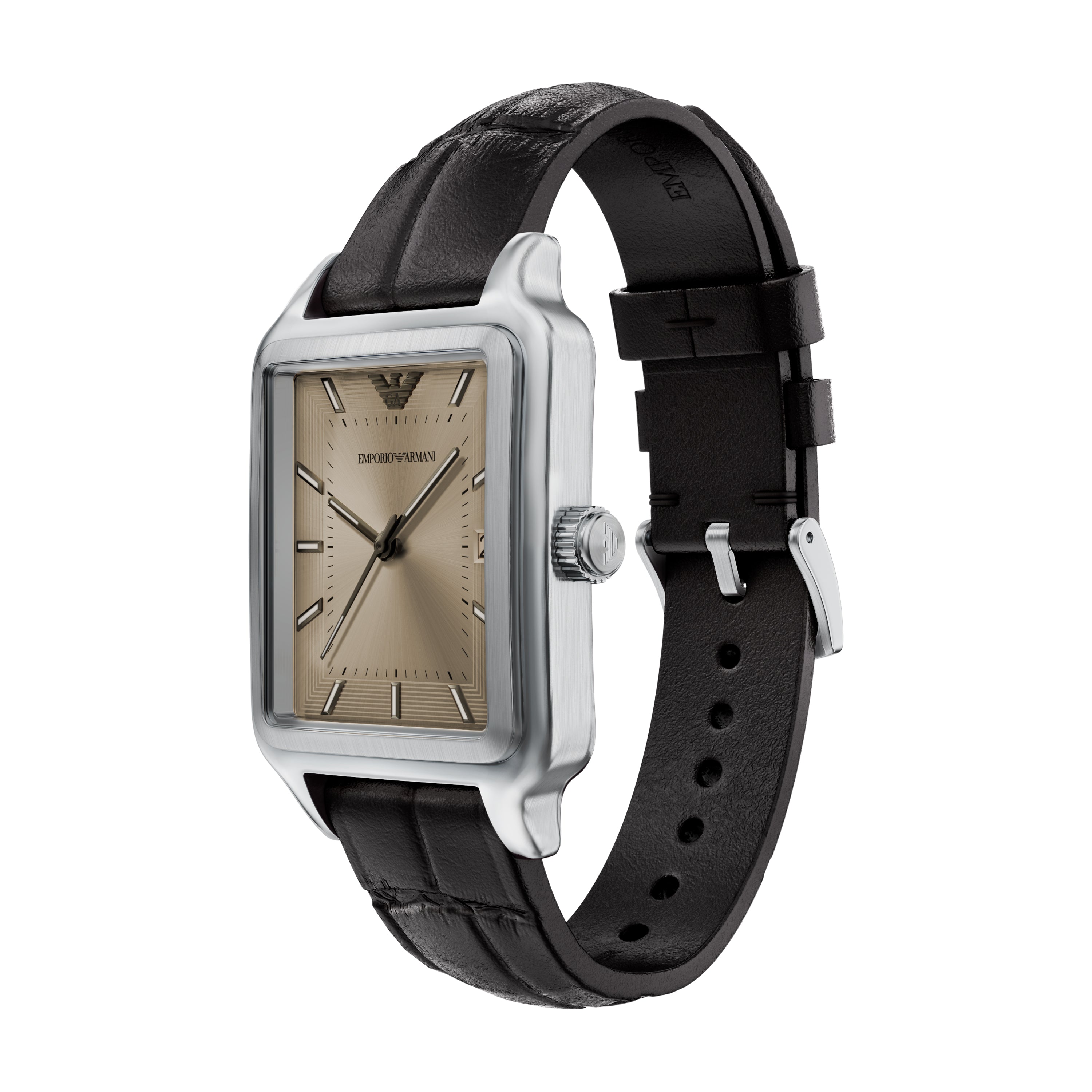 Emporio Armani Silver Dial Brown Leather Strap Watch AR11756