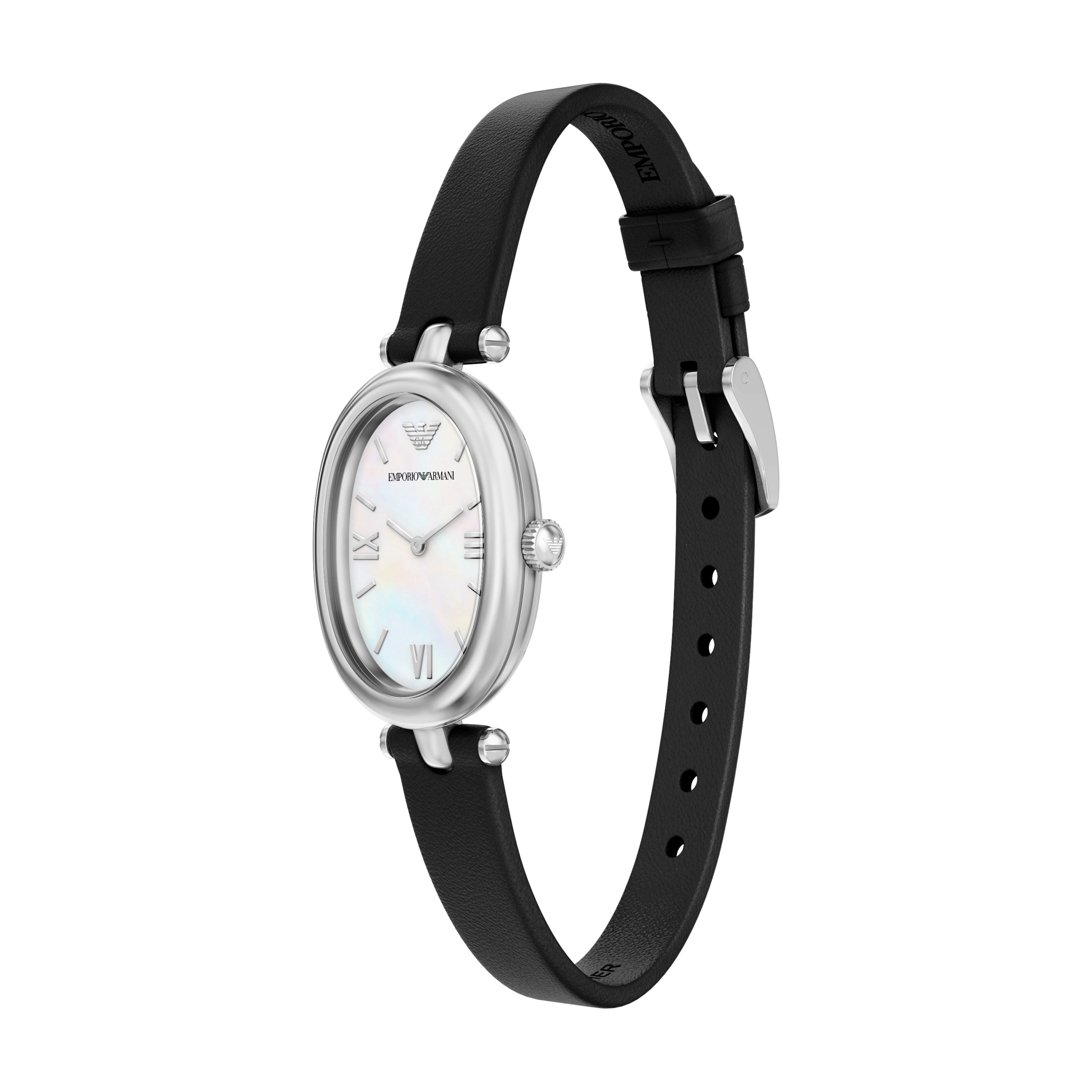 Emporio Armani White Dial Black Leather Strap Watch AR11778