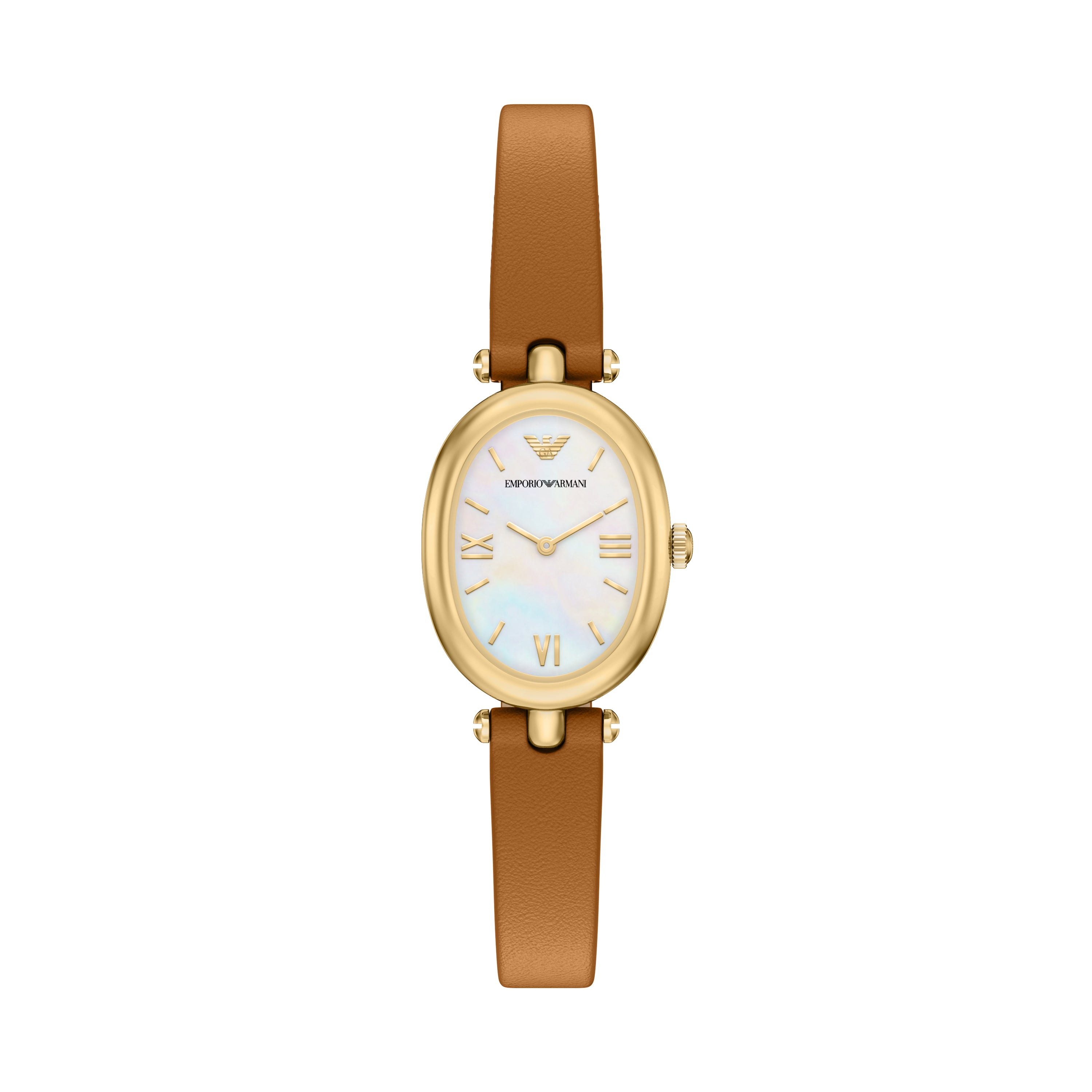 Emporio Armani Mother of Pearl Dial Brown Leather Strap Watch AR11780