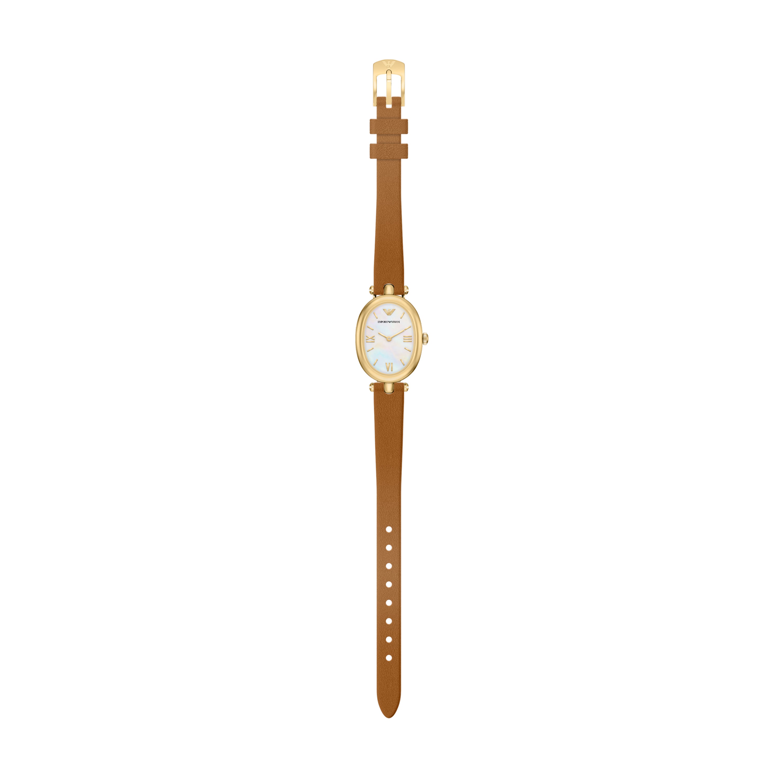 Emporio Armani Mother of Pearl Dial Brown Leather Strap Watch AR11780