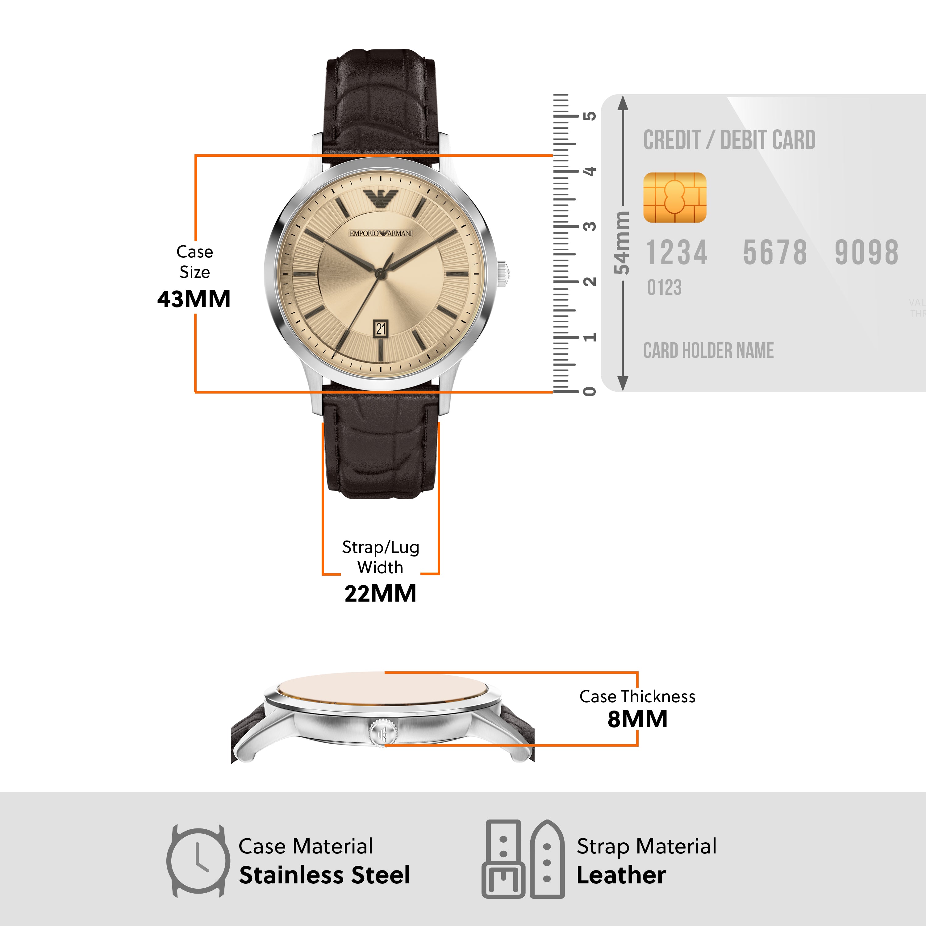 Emporio Armani Silver Dial Brown Leather Strap Watch AR11783