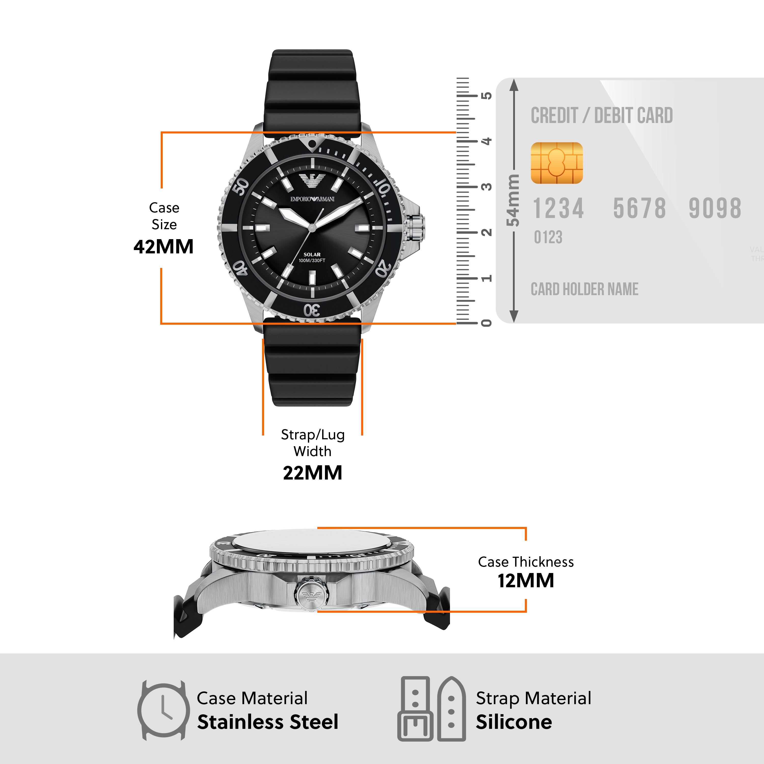 Emporio Armani Black Dial Silicone Strap Watch AR11788