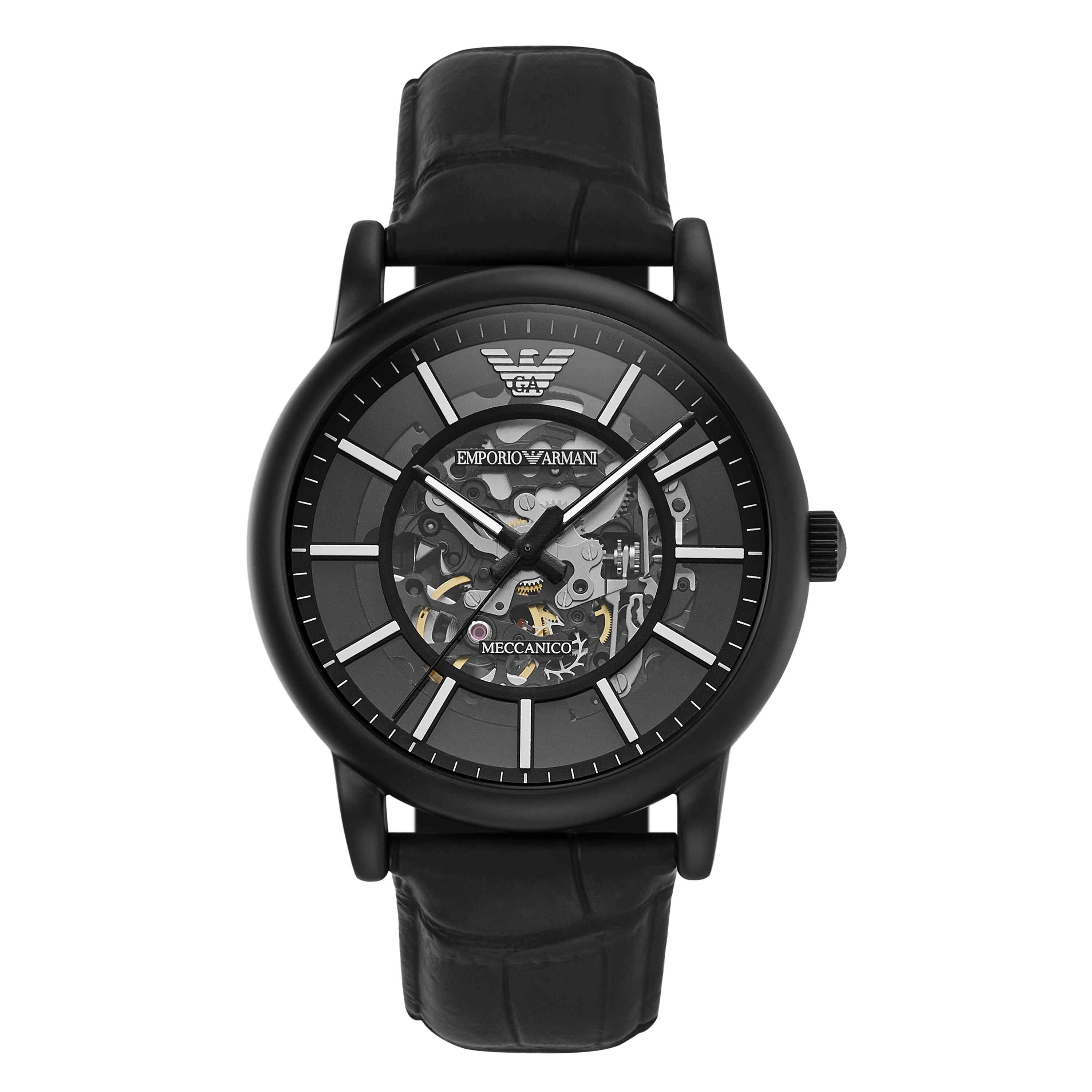 Armani Automatic Black Leather Black Dial Watch AR60008